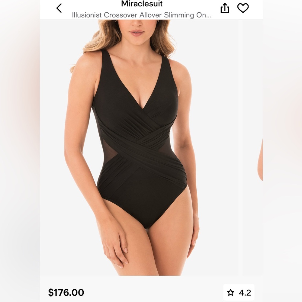 Miraclesuit Black Swimsuit Illusionist side mesh slimming one piece